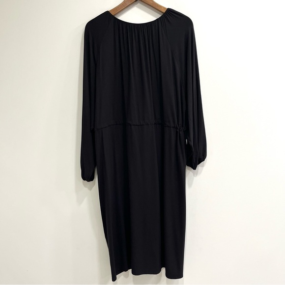 Mimu Maxi Dress Black Drawstring Waist Boatneck Oversized Relaxed Fit Stretch LT - Picture 4 of 10